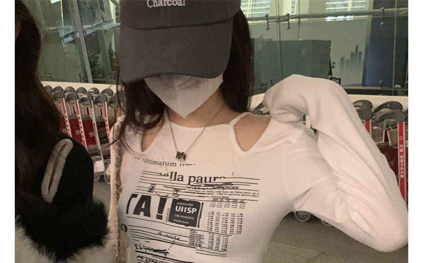 Cold-Shoulder Top Long-Sleeve Slim-Fit Print