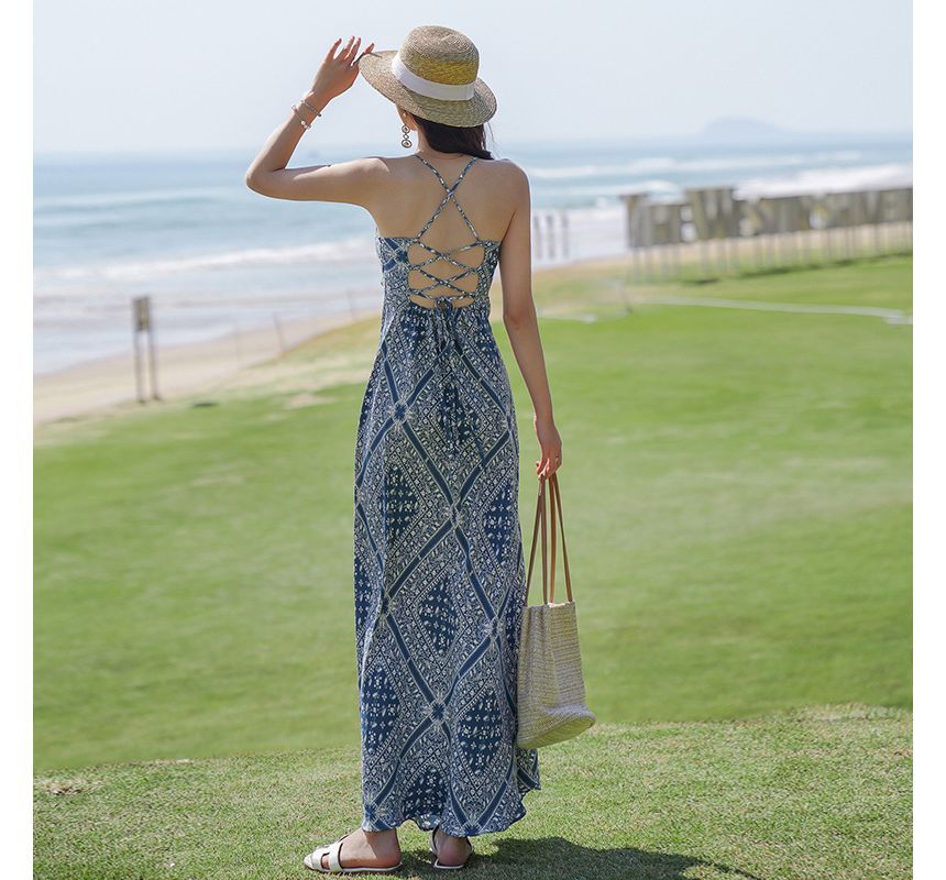 Dress Midi A-Line Strap Print Paisley Spaghetti