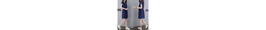 Dress Drawstring-Waist Mini A-Line Plain Short-Sleeve V-Neck