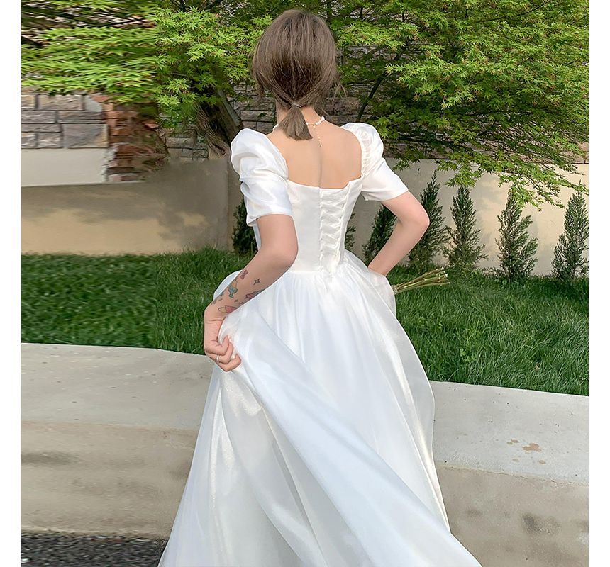 Neck A-Line Gown Dress / Midi Short-Sleeve Wedding Plain Square