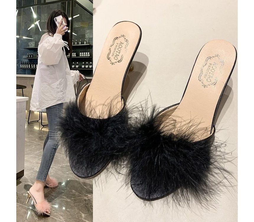 High Sandals Feather Heel Slide