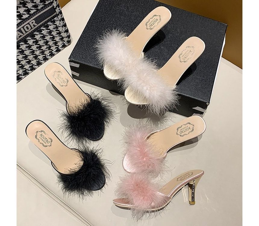 High Sandals Feather Heel Slide