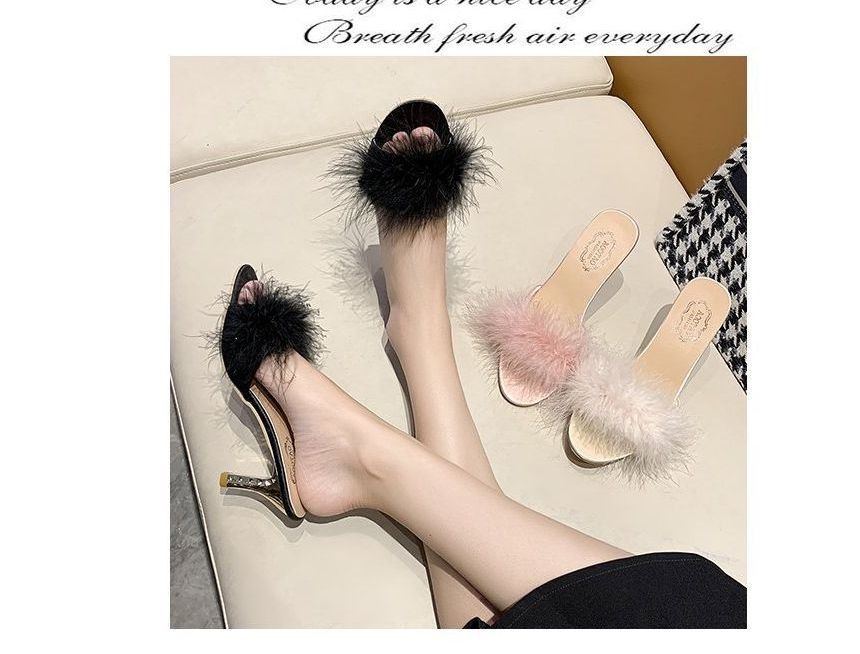 High Sandals Feather Heel Slide