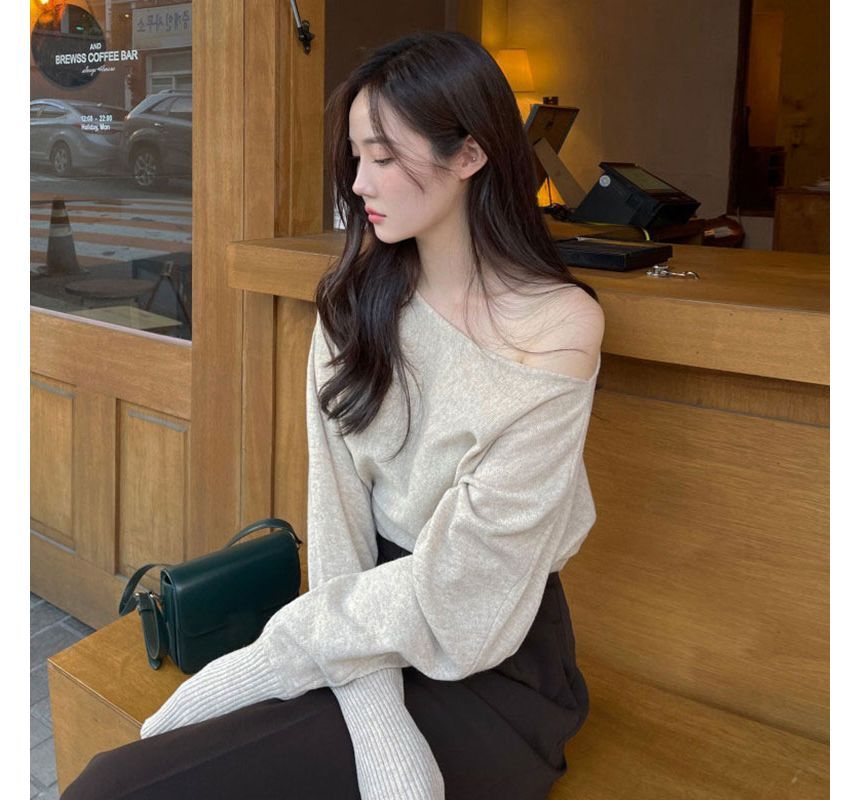 Off-Shoulder Plain Sweater