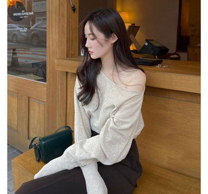 Off-Shoulder Plain Sweater