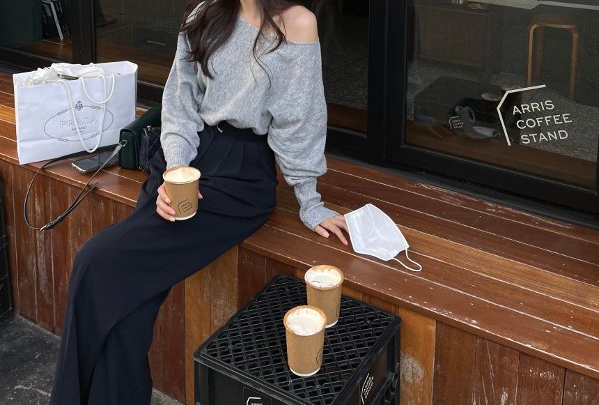 Off-Shoulder Plain Sweater