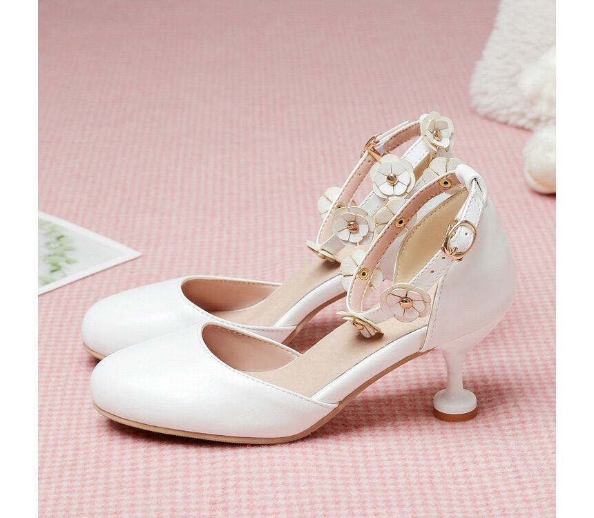 Kitten Heel D'Orsay Flower Sandals Accent