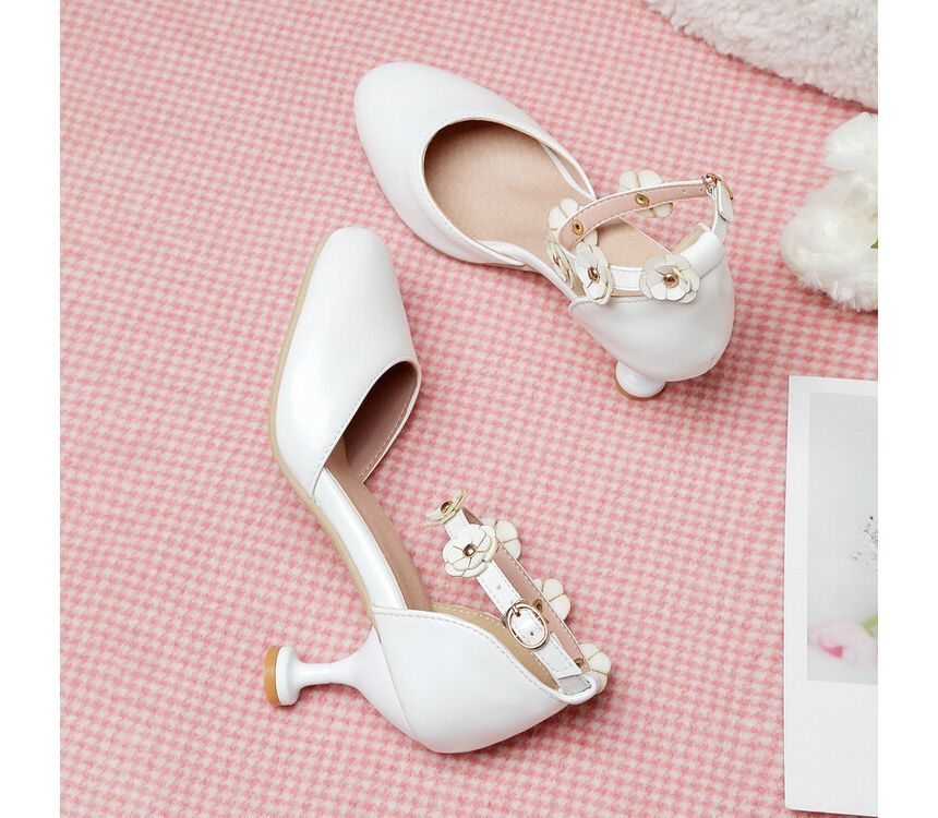 Kitten Heel D'Orsay Flower Sandals Accent