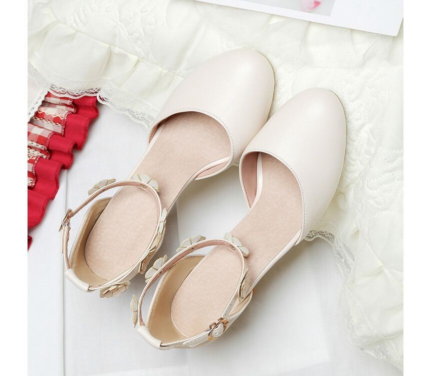 Kitten Heel D'Orsay Flower Sandals Accent