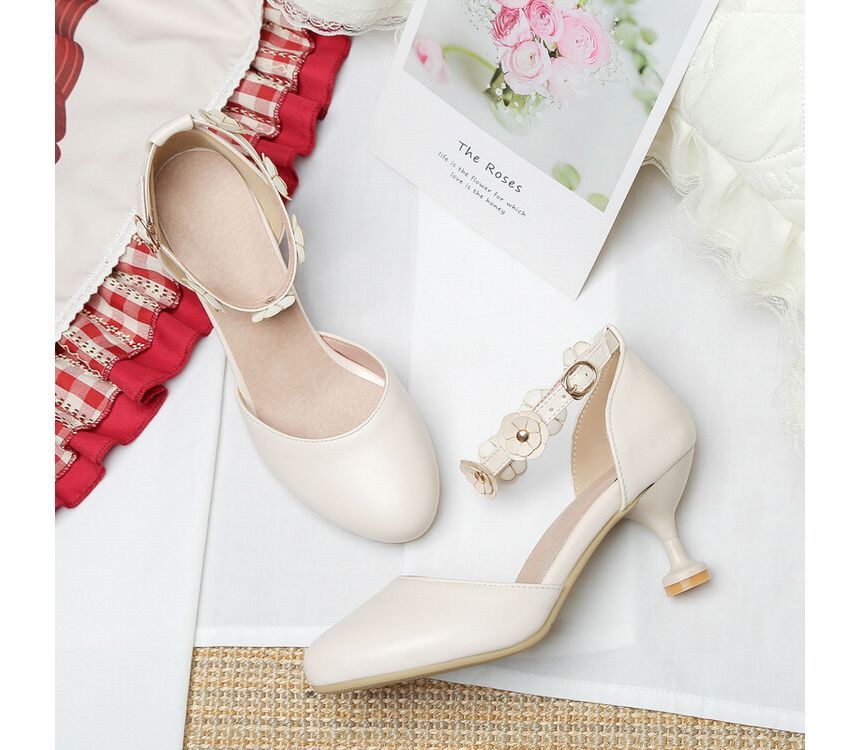 Kitten Heel D'Orsay Flower Sandals Accent