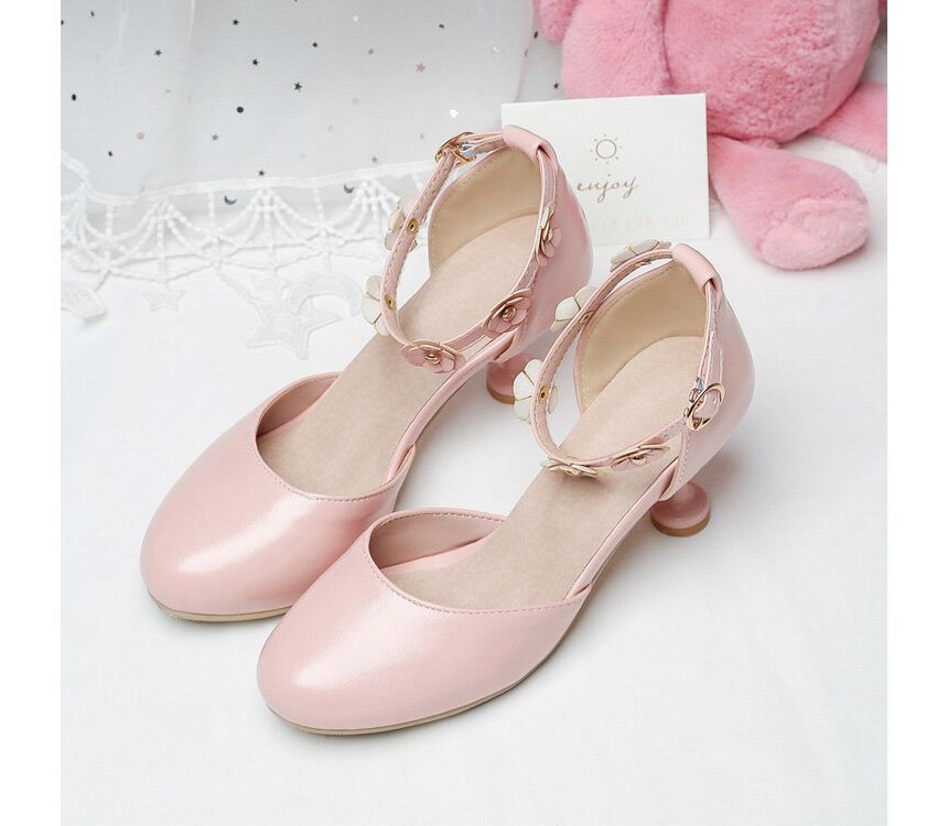 Kitten Heel D'Orsay Flower Sandals Accent