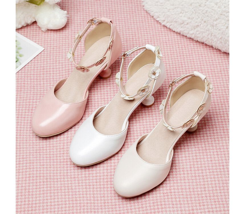 Kitten Heel D'Orsay Flower Sandals Accent