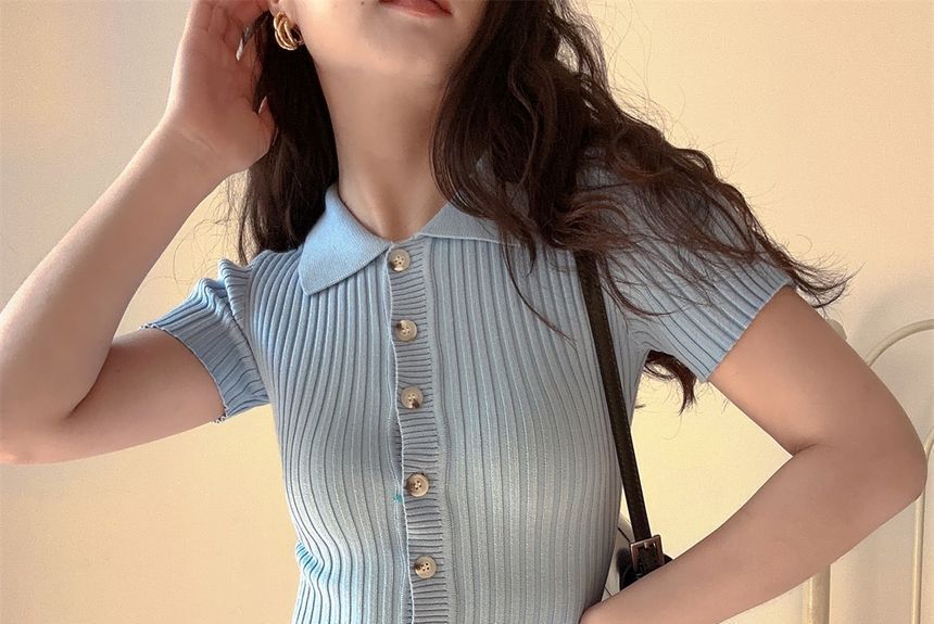 Plain Dress Sheath Knit Short-Sleeve Midi Polo