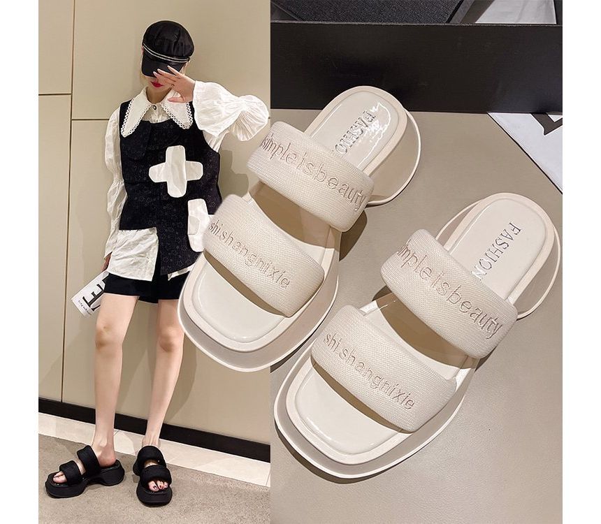 Slide Sandals Lettering Embroidery Platform