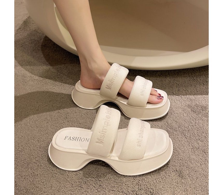 Slide Sandals Lettering Embroidery Platform