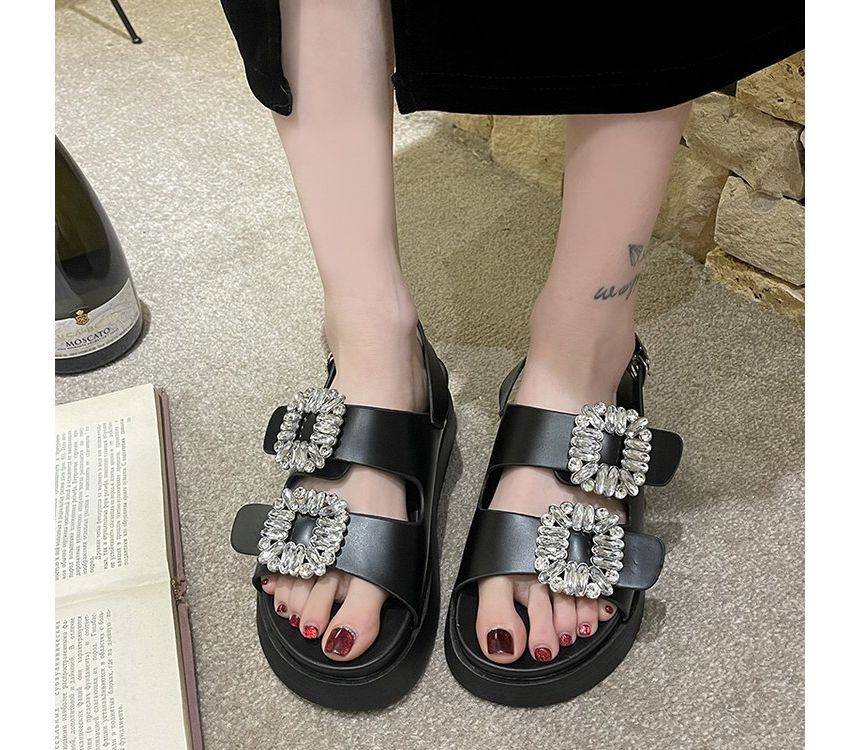Platform Sandals Slingback Rhinestone