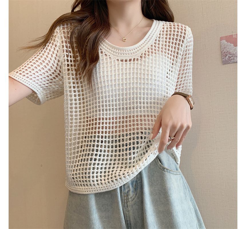 Top Knit Short-Sleeve Perforated