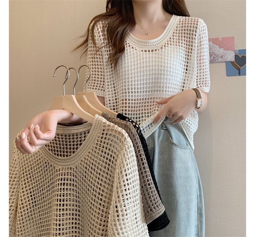 Top Knit Short-Sleeve Perforated
