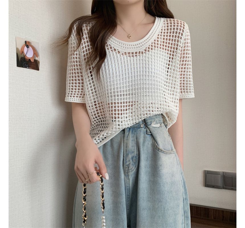 Top Knit Short-Sleeve Perforated