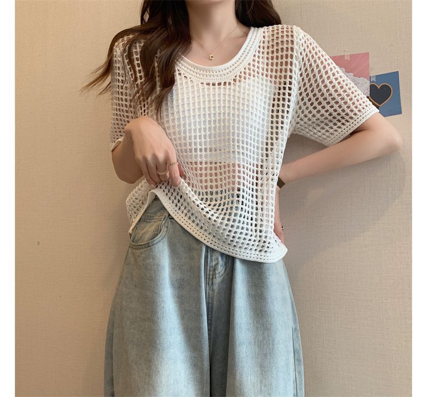 Top Knit Short-Sleeve Perforated