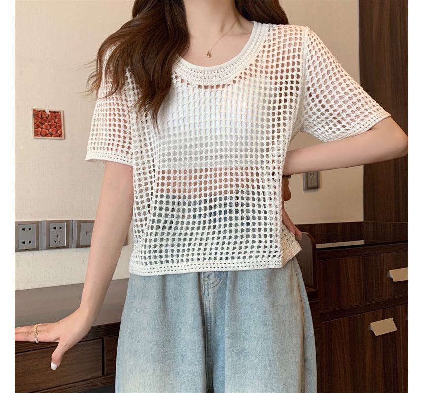 Top Knit Short-Sleeve Perforated