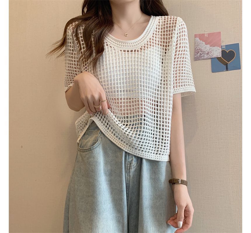 Top Knit Short-Sleeve Perforated