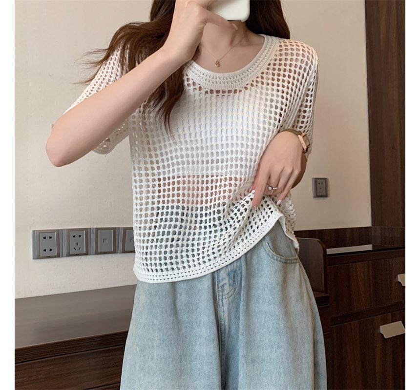 Top Knit Short-Sleeve Perforated