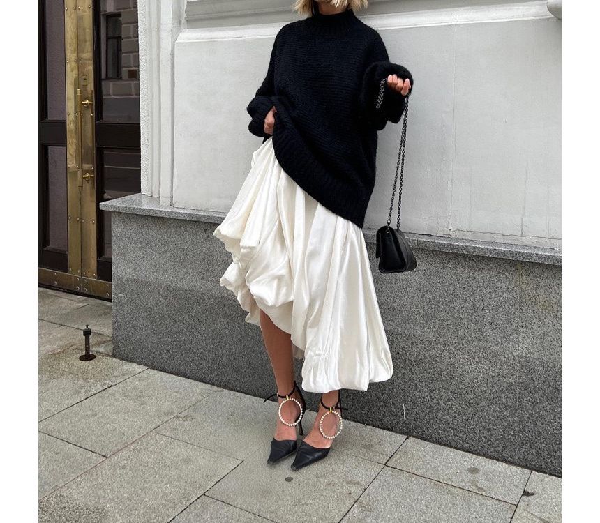 High Maxi Plain A-Line Waist Skirt