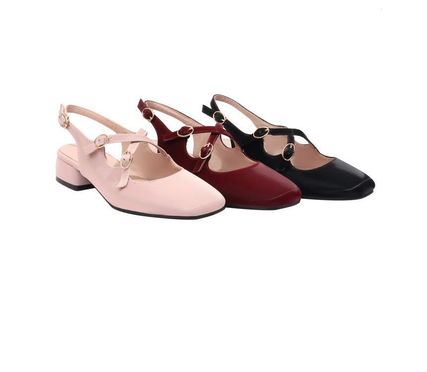 Cross Toe Chunky Slingback Strap Sandals Square Heel