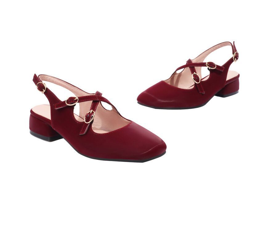 Cross Toe Chunky Slingback Strap Sandals Square Heel