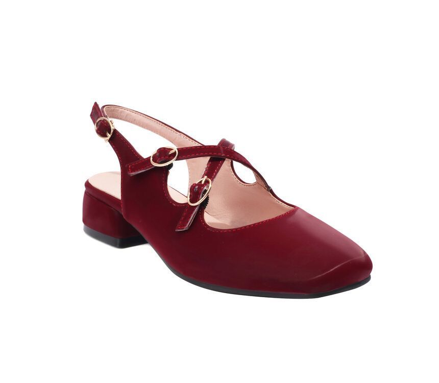 Cross Toe Chunky Slingback Strap Sandals Square Heel