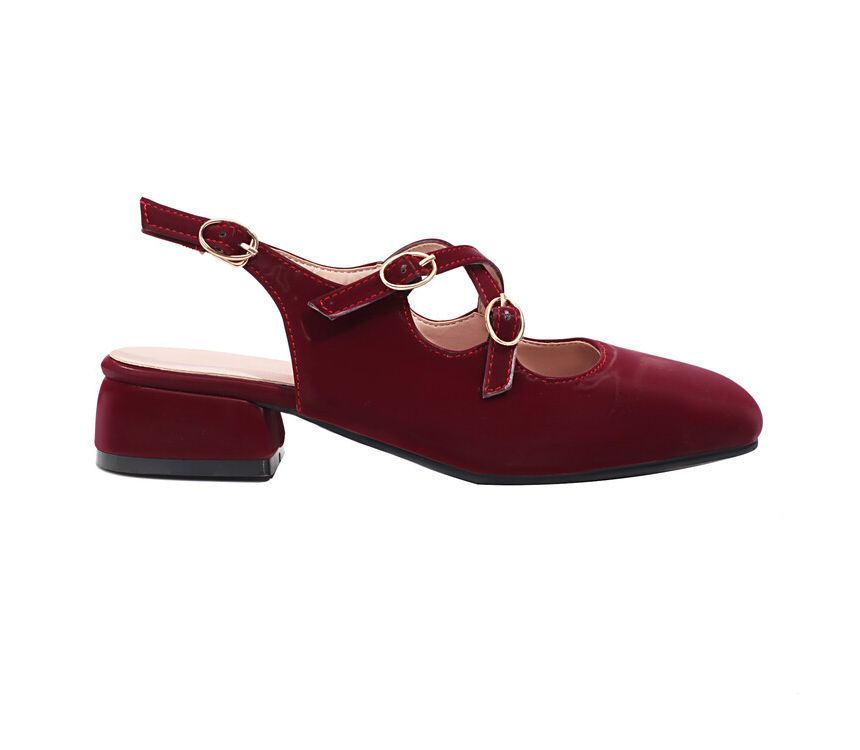 Cross Toe Chunky Slingback Strap Sandals Square Heel