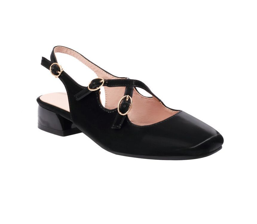 Cross Toe Chunky Slingback Strap Sandals Square Heel