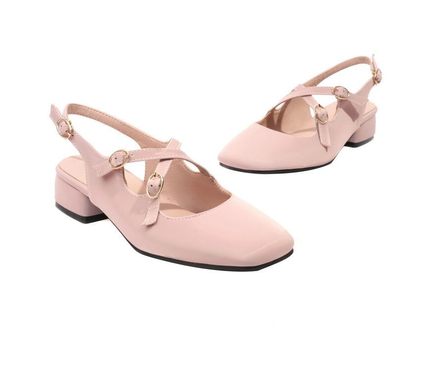 Cross Toe Chunky Slingback Strap Sandals Square Heel