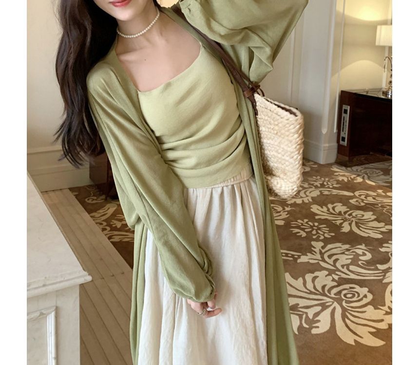 Front Open Cardigan Midi Plain