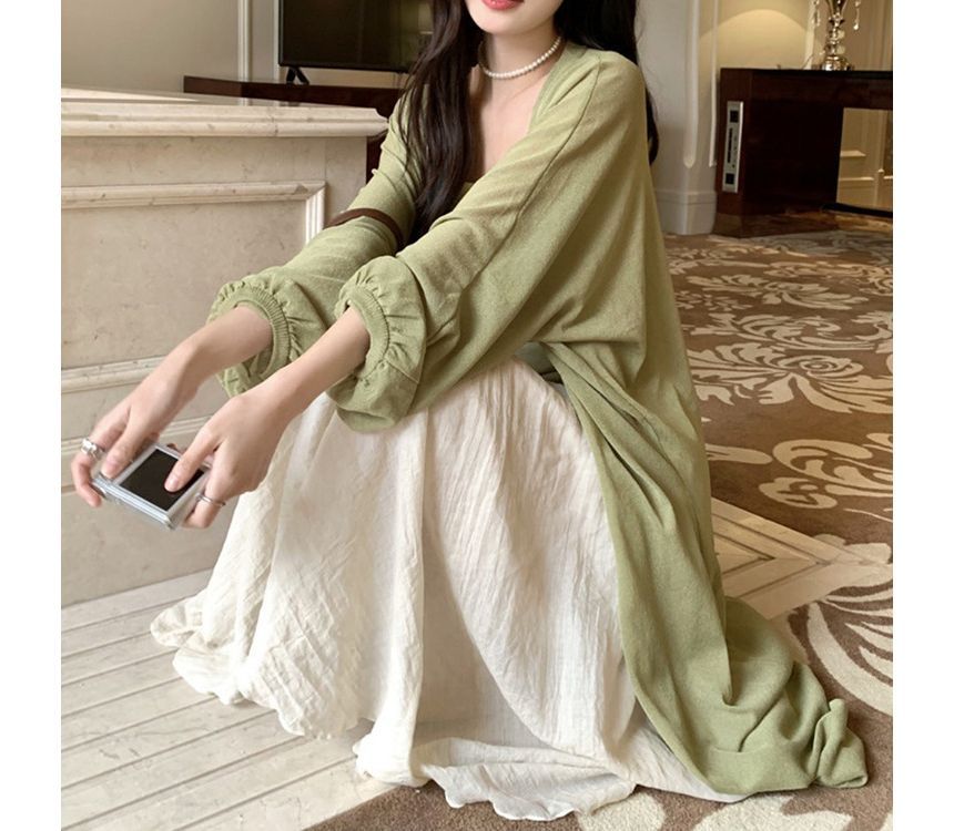 Front Open Cardigan Midi Plain