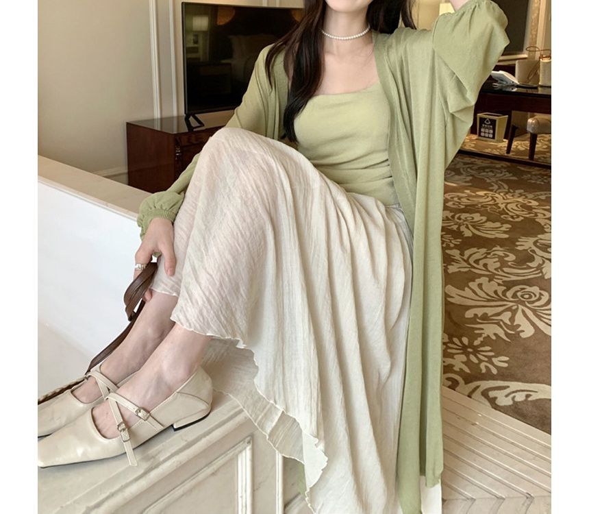 Front Open Cardigan Midi Plain