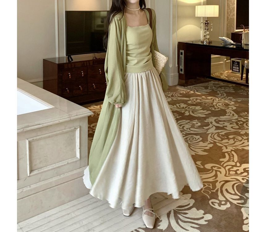 Front Open Cardigan Midi Plain