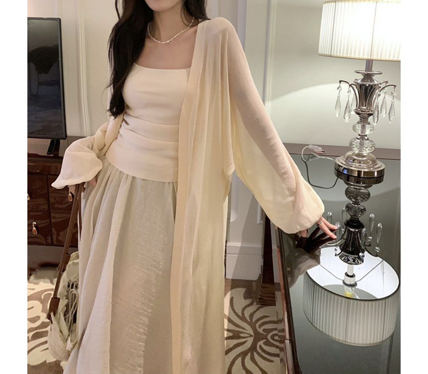 Front Open Cardigan Midi Plain