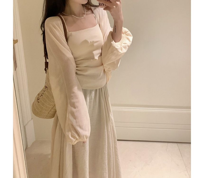 Front Open Cardigan Midi Plain