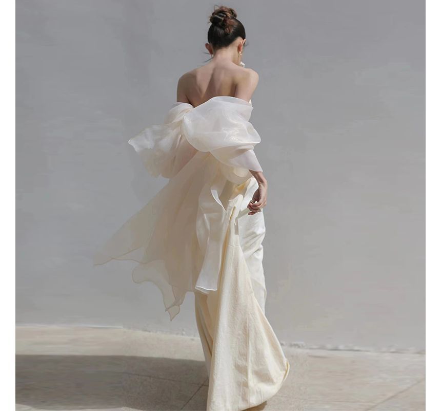 Puff-Sleeve Evening Off-Shoulder Gown Plain Sheath