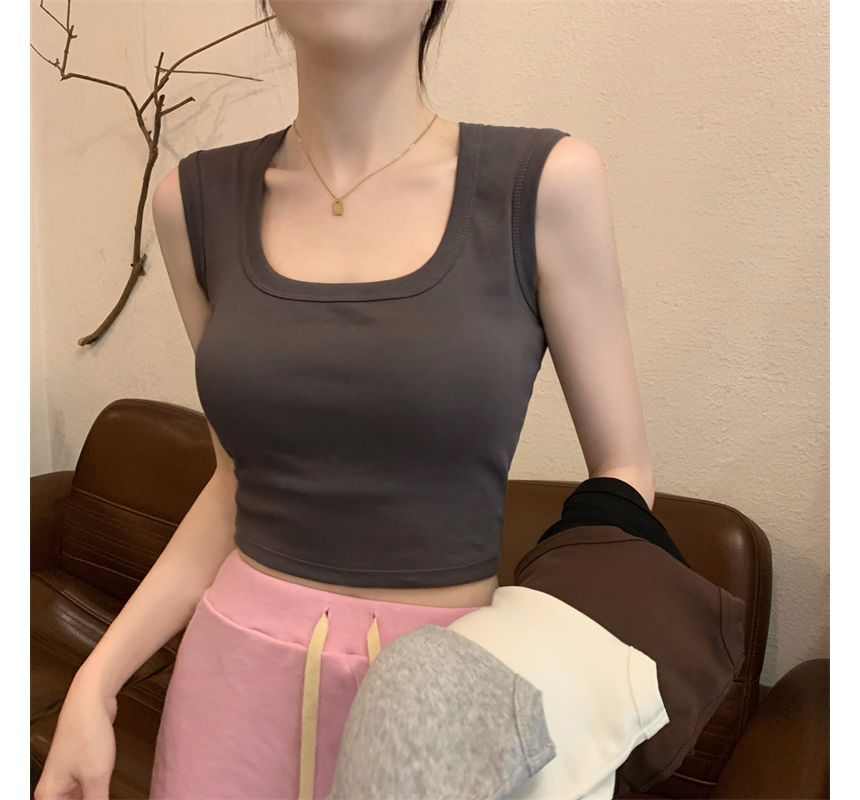 Square Tank Crop Neck Plain Top