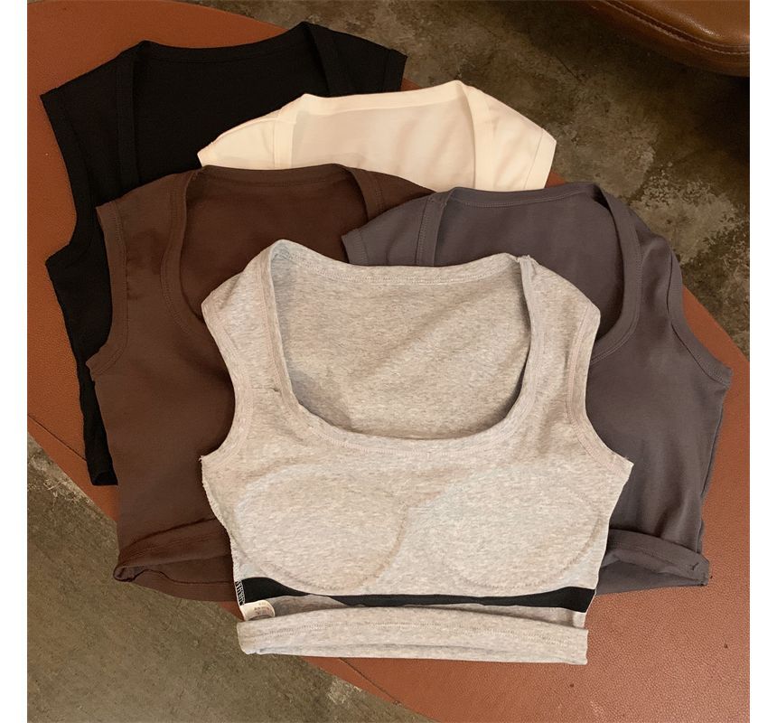 Square Tank Crop Neck Plain Top