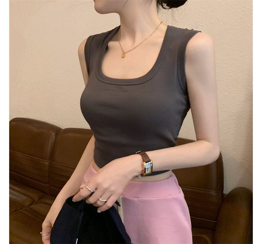 Square Tank Crop Neck Plain Top