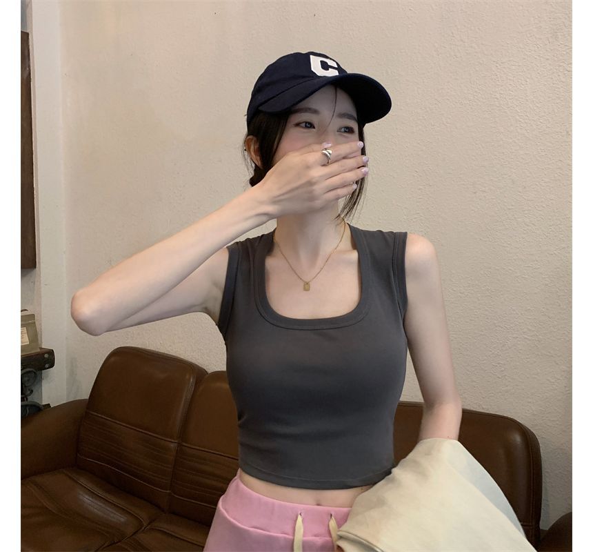 Square Tank Crop Neck Plain Top