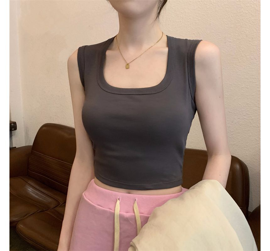 Square Tank Crop Neck Plain Top