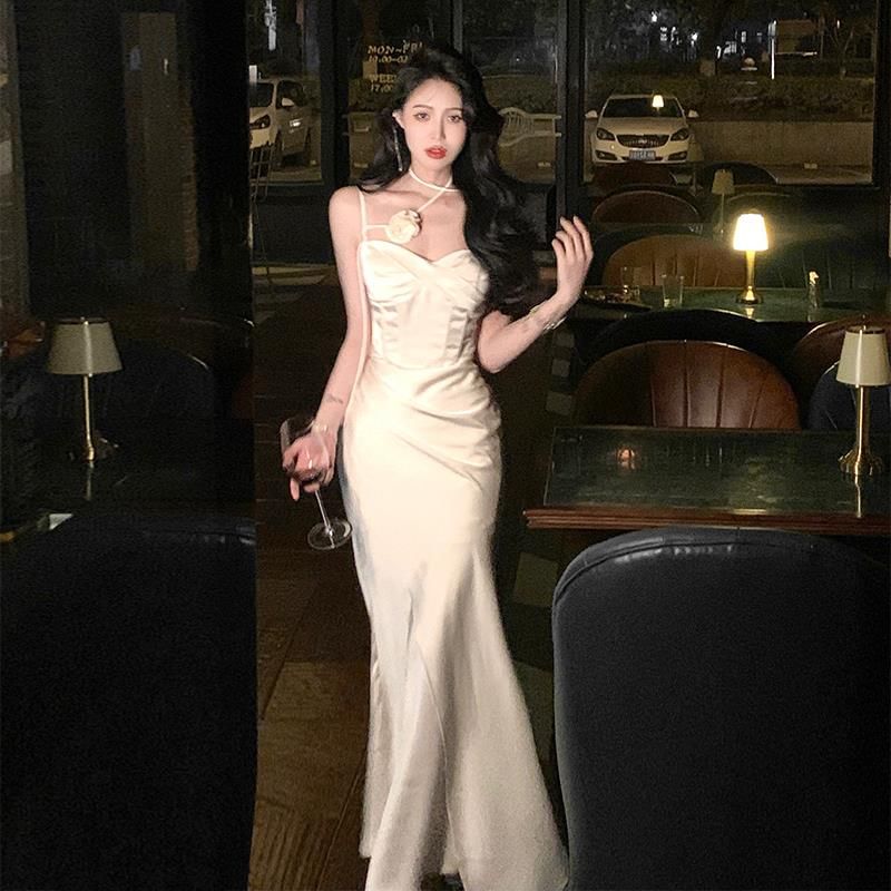 Dress Neck Mermaid Scoop Plain Evening Strap Gown Spaghetti