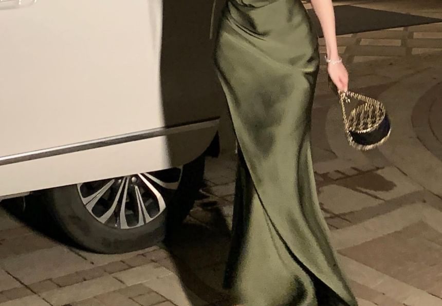 Dress Neck Mermaid Scoop Plain Evening Strap Gown Spaghetti