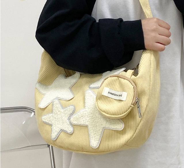 (Various Zipper Star Crossbody Designs) Purse Corduroy Coin Applique Pouch With