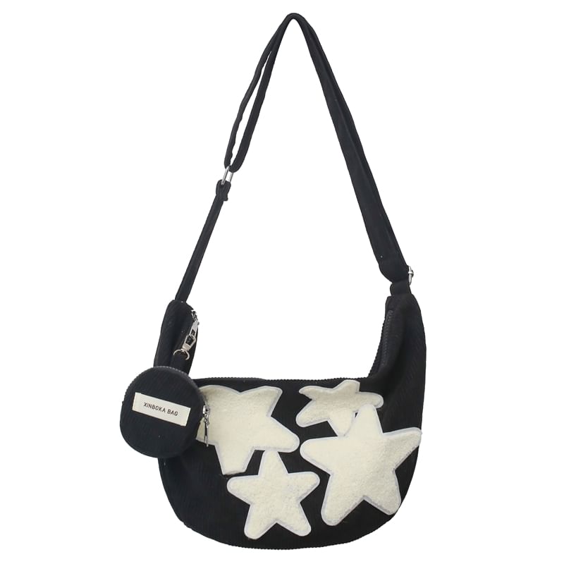 (Various Zipper Star Crossbody Designs) Purse Corduroy Coin Applique Pouch With